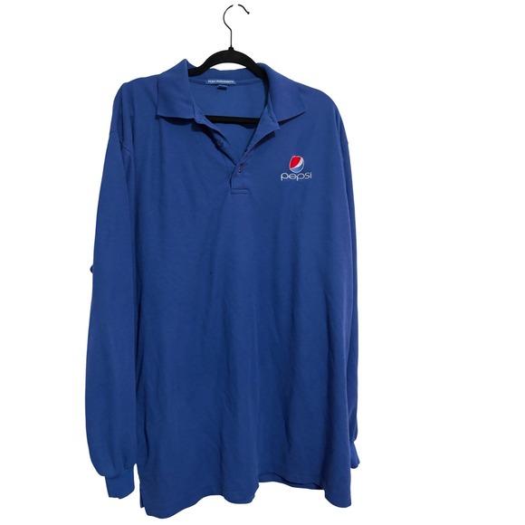 Pepsi Polo Shirt Corporate Blue Long Sleeve Logo XLT
